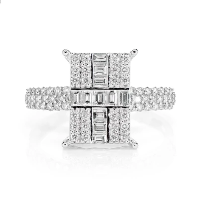 Baguette Cross Cluster Diamond Ring 14k Solid Gold 0.75ctw