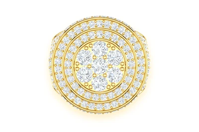 Three Layer Lollipop Signet Diamond Ring 14k Solid Gold 6.00ctw