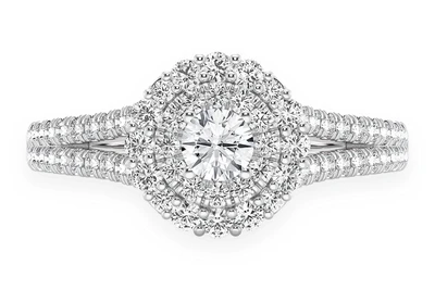 0.75ctw - Round Double Halo Split Shank - Diamond Engagement Ring - All Natural