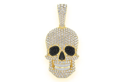 Baguette Teeth Skull Diamond Pendant 14k Solid Gold 5.15ctw