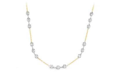 Trio Bezel Set Diamond Necklace Connected 14k Solid Gold 3.65ctw