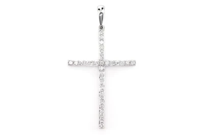 Minimalist Long Diamond Cross Pendant 14k Solid Gold 0.25ctw