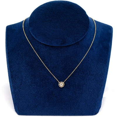 Round Bezel Bead Set Diamond Pendant Attached Necklace 14k Solid Gold 0.15ctw