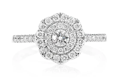 0.35ctw Bezel Center Triangle Side - Diamond Engagement Ring - All Natural 