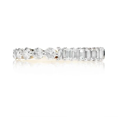 Single Row Half Baguette Half Round Diamond Ring 14k Solid Gold 0.90ctw