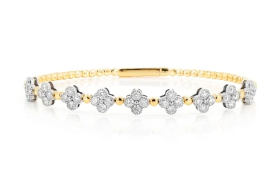 Beaded Millgrain Clover Diamond Bracelet 14k Solid Gold 1.65ctw