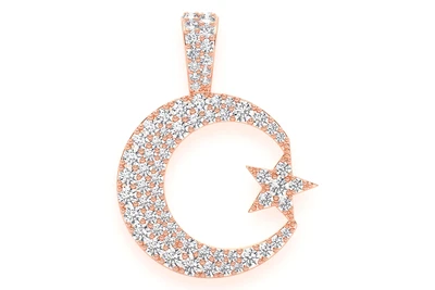 Crescent Moon & Star Pendant 14k   