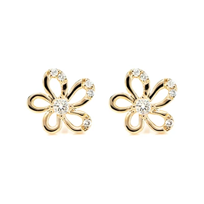 Irregular Flower Diamond Stud Earrings 14k Solid Gold 0.14ctw
