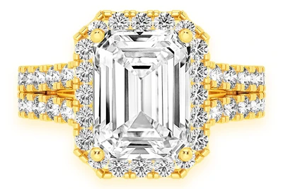 Emerald Solitaire Split Shank Halo Ring 14k   