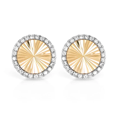 Diamond Halo Sunburst Miracle Stud Earrings 14k Solid Gold 0.35ctw