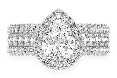 1.50ct Pear Solitaire - Three Row - Diamond Engagement Ring - All Natural