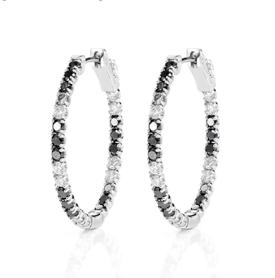 Black And White Diamond Inside Outside Oval Hoop Earrings 2.20ctw