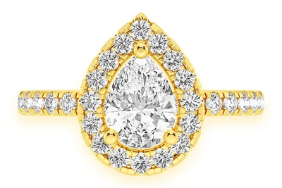 Pear Solitaire Scallop Halo One Row Ring 14k   