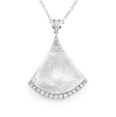 Mother Of Pearl Fan Diamond Pendant 14k   