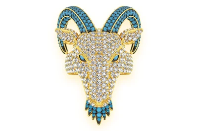 Goat Head Blue & White Diamond Ring 14k Solid Gold 7.00ctw
