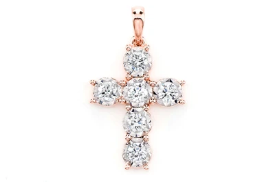 6 Stone Miracle Set Cross Pendant 14k   