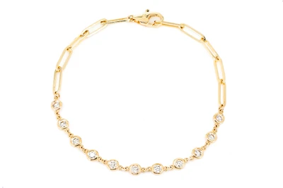 Bezel Link Enlongated Rolo Bracelet 14k Solid Gold 0.60ctw 