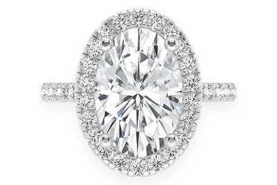 Thav - 3.00ct Oval Solitaire - Scallop Halo One Row - Diamond Engagement Ring - All Natural Vs Diamonds