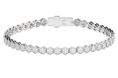 Milgrain Hexagon Link Diamond Tennis Bracelet 14k Solid Gold 1.25ctw