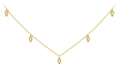 Marquise Shaped Dangling Diamond Station Necklace 14k Solid Gold 0.12ctw