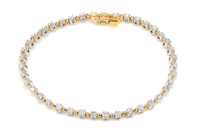 Beaded Crown Link Diamond Bracelet 14k Solid Gold 1.70ctw 