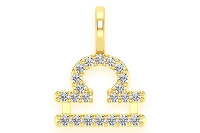 Libra Zodiac Diamond Pendant 14k Solid Gold 0.10ctw