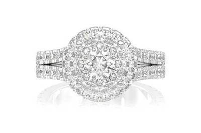 Double Halo Split Shank Diamond Engagement Ring 2.00ctw - 14k Solid Gold- All Natural