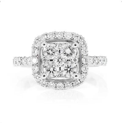 Rounded Square Halo Cluster Diamond Ring 14k Solid Gold 1.40ctw 