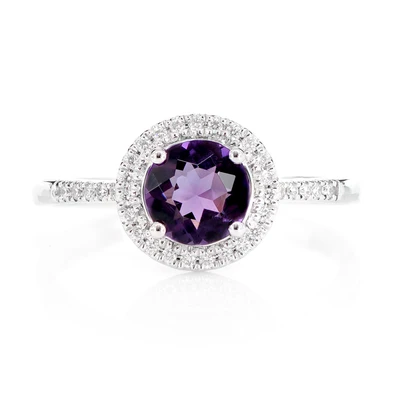 Purple Amethyst And Diamond Halo Ring 14k Solid Gold 1.00ctw