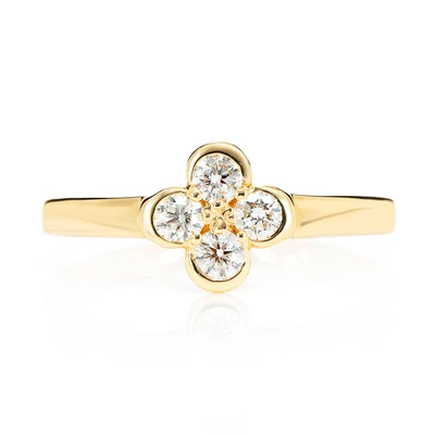 Clover Bezel Diamond Ring 14k Solid Gold 0.30ctw 