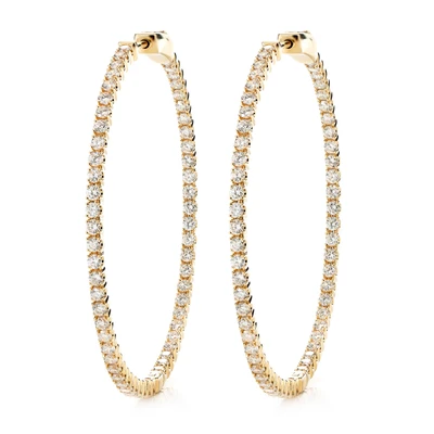 Large Diamond Inside Outside Hoop Earrings 14k Solid Gold 3.00ctw