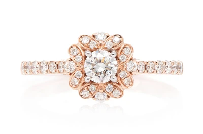 Round Floral Halo Diamond Ring 14k Solid Gold 0.75ctw
