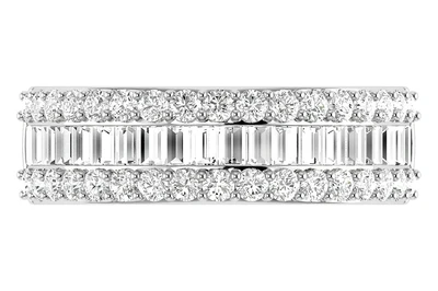 Border Baguette & Round Diamond Ring 14k Solid Gold 1.20ctw