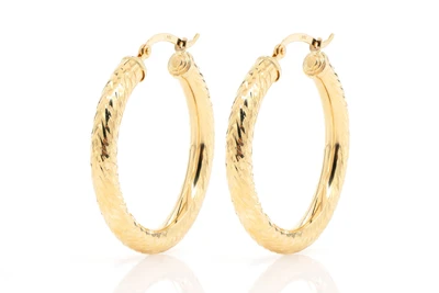 4MM Diamond-Cut Hoop Earrings 14k Solid Gold Medium