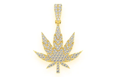 Cannabis Leaf Diamond Pendant 14k Solid Gold .85ctw