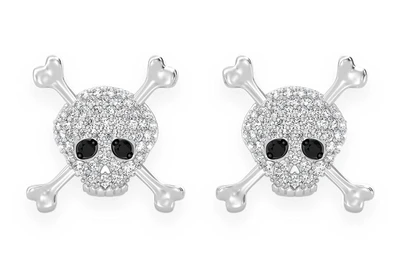 Skull & Crossbones Diamond Earrings 14k Solid Gold 0.50ctw