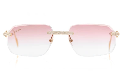 Cartier Glasses Iced Out Diamonds Rimless - Pink Fade Lens - 1.15ctw