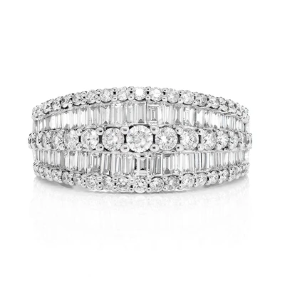 Tapered Two Row Baguette And Round Diamond Ring 14k Solid Gold 1.95ctw