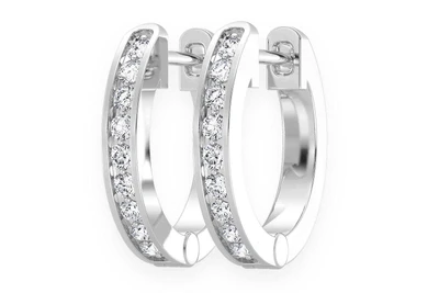 One Row Hoop Diamond Earrings 14k Solid Gold 0.10ctw