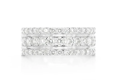 3 Row Groove Diamond Band 14k Solid Gold 2.00ctw