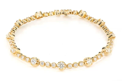 Eleven Station Crown Set Diamond Tennis Bracelet 14k Solid Gold 3.70ctw 
