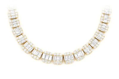 9MM Graduated Baguette Link Diamond Necklace 14k Solid Gold 21.00ctw