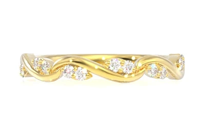 Leaf On Vine Diamond Band 14k Solid Gold 0.10ctw