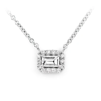 Diamond Baguette Scallop Halo Necklace Attached 14k Solid Gold 0.35ctw
