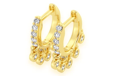 Dangling Bezel Hoop Diamond Earrings 14k Solid Gold 0.30ctw