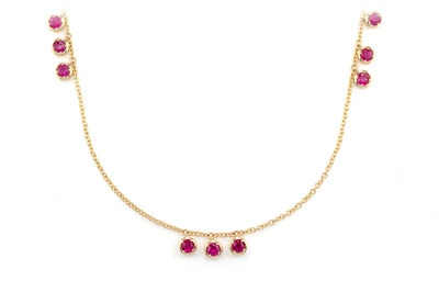 Ruby Drop Dangle Station Necklace 14k Solid Gold 0.90ctw