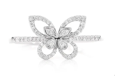 Open Butterfly Diamond Ring 14k Solid Gold 0.20ctw