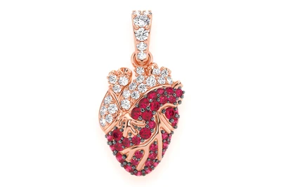 Human Heart Ruby & Diamond Pendant 14k Solid Gold 0.40ctw