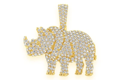Rhinoceros Standing Diamond Pendant 14k Solid Gold 1.75ctw