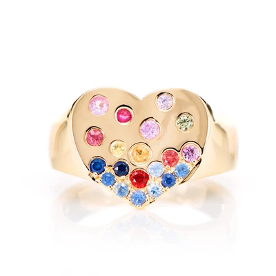 Gypsy Set Sapphire Heart Ring 14k Solid Gold 0.55ctw